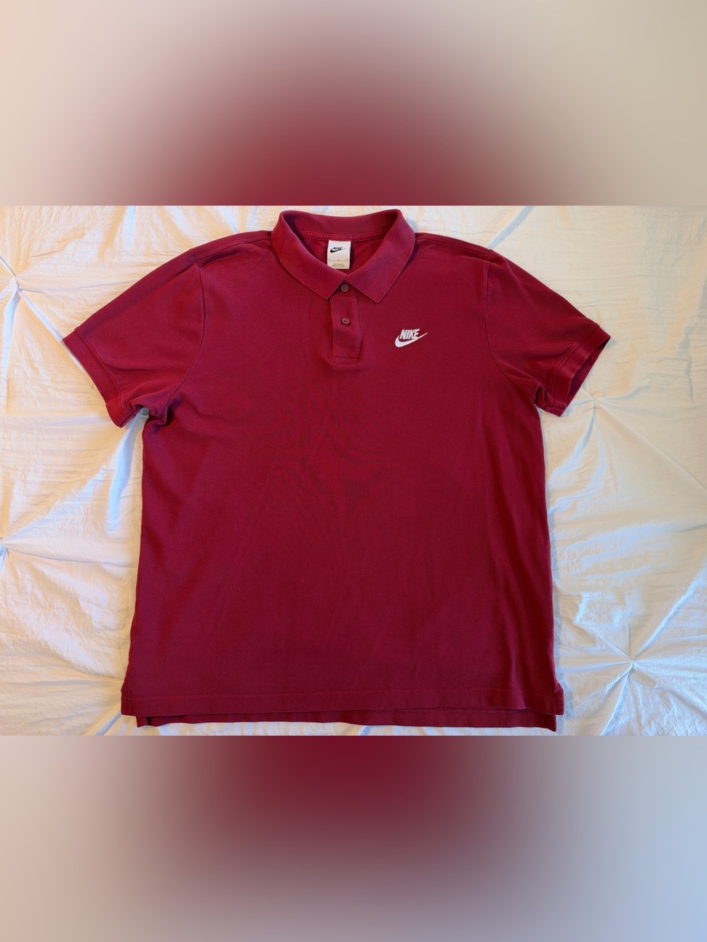 Nike Men's Burgundy Solid Cotton Knit Logo Polo Shirt Button Collar Size L